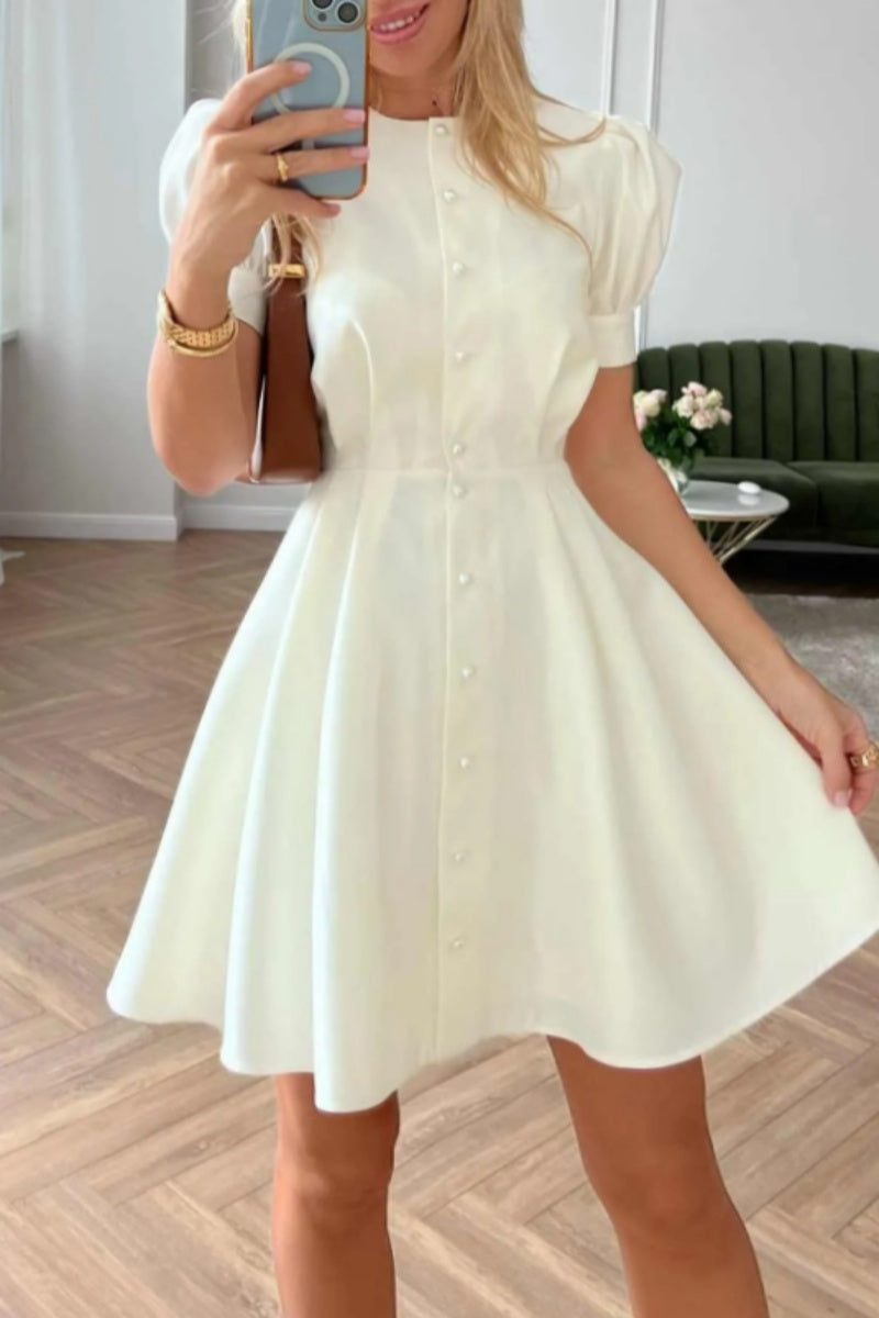 Casual Solid Patchwork O Neck Short Sleeve Dress(4 Colors)