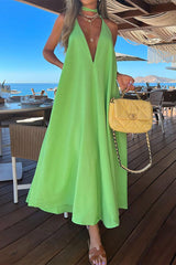 Elegant Simplicity Solid Frenulum Halter Sleeveless Dress Dresses(5 Colors)