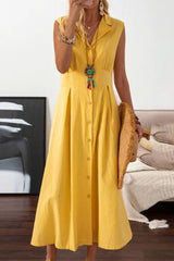 Casual Solid Buckle Turndown Collar Waist Skirt Dresses(4 Colors)