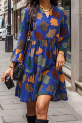 Casual Vintage Print Flounce V Neck Printed Dress Dresses