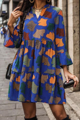 Casual Vintage Print Flounce V Neck Printed Dress Dresses