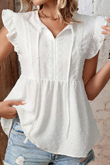 Sweet Elegant Solid Patchwork Flounce V Neck Tops