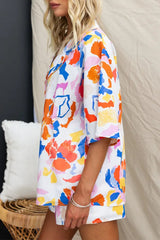 Casual Vacation Geometric Print Buttons Contrast Turndown Collar Half Sleeve Two Pieces