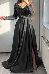 Elegant Formal Solid Lace Flounce Slit V Neck Evening Dresses