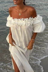 Sexy Solid Slit Fold Off the Shoulder Beach Dresses(5 Colors)