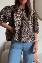 Sexy Vintage Print Leopard Frenulum O Neck Tops