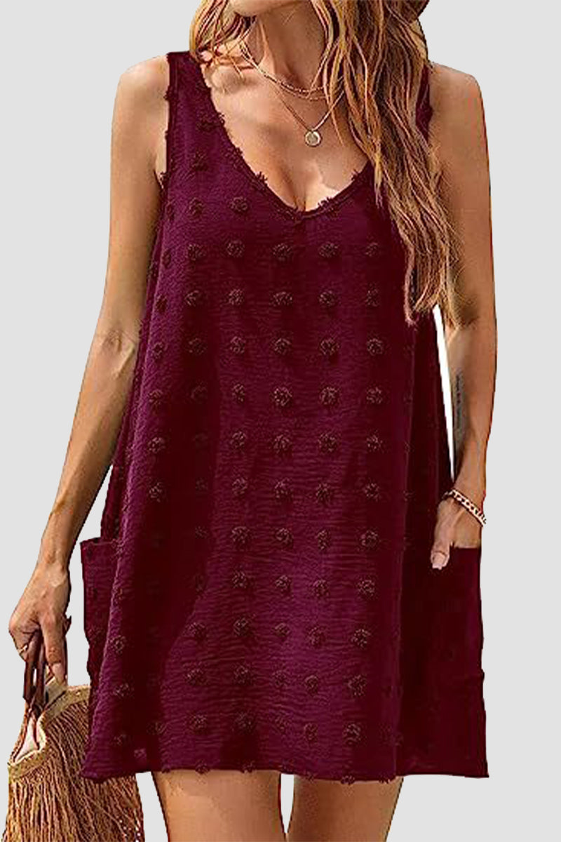 Casual Vacation Solid Jacquard Pocket Fur Ball V Neck Beach Dresses