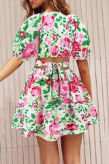 Sexy Vacation Floral Frenulum Contrast V Neck A Line Dresses