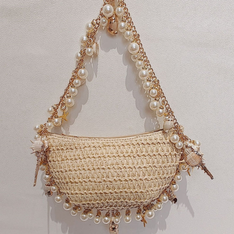 Casual Vacation Patchwork Pearl Weave Bags