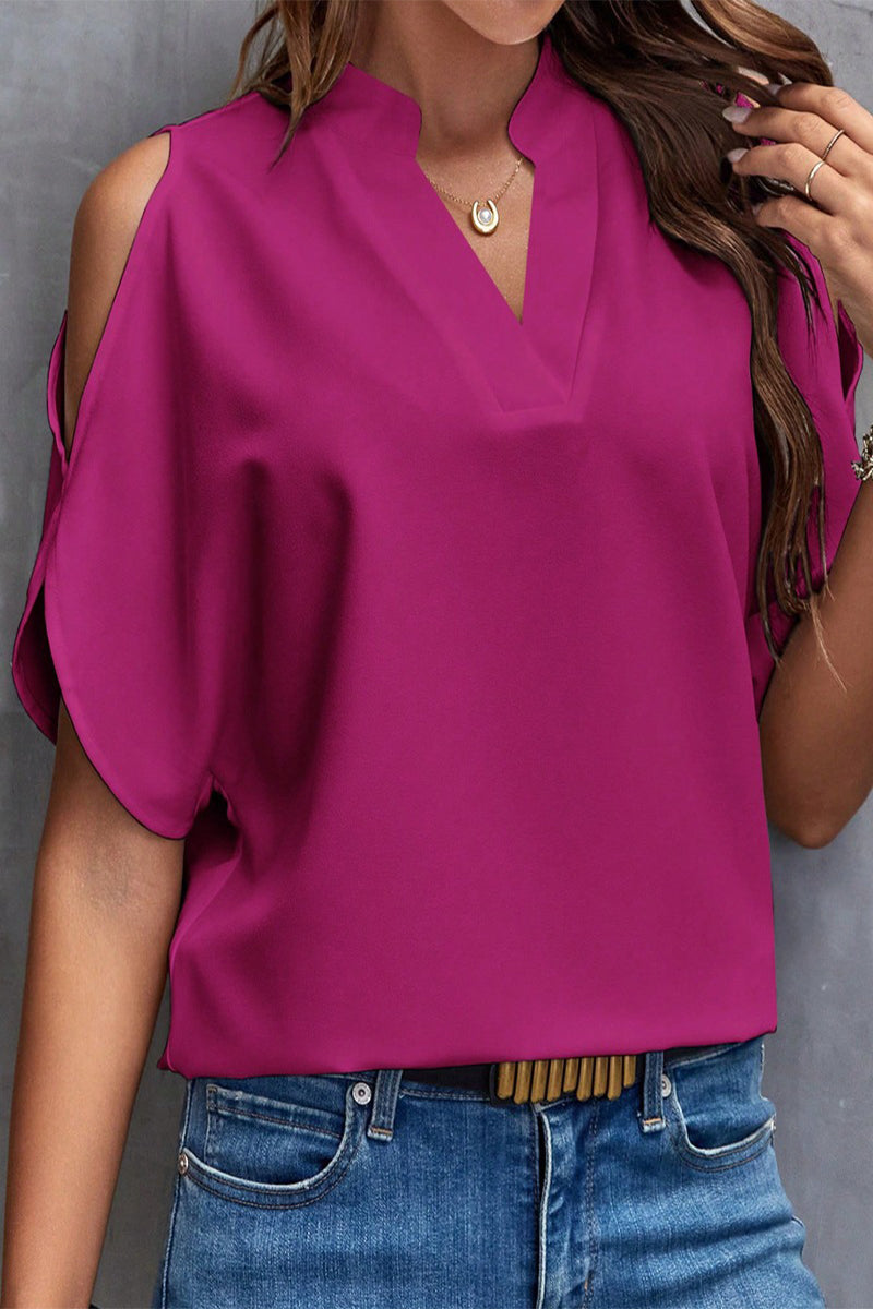 Casual Solid Patchwork V Neck Blouses(10 Colors)