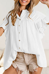 Casual Solid Fold Stringy Selvedge Mandarin Collar Blouses (5 Colors)