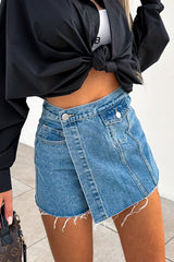 Sweet Daily Solid Make Old Pocket Denim Skirts