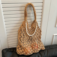 Casual Daily Solid Color Hollow Out Weave Bags