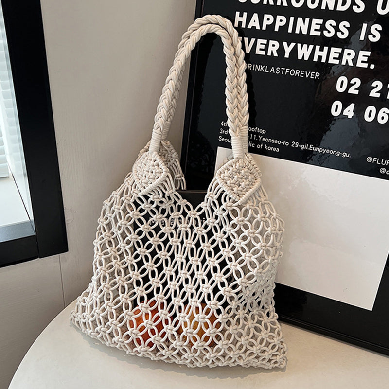 Casual Daily Solid Color Hollow Out Weave Bags