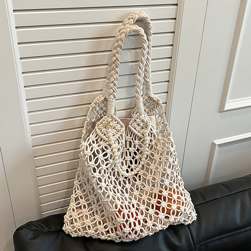 Casual Daily Solid Color Hollow Out Weave Bags