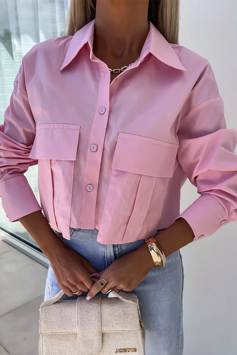 Casual Daily Solid Color Buttons Patchwork Shirt Collar Blouses