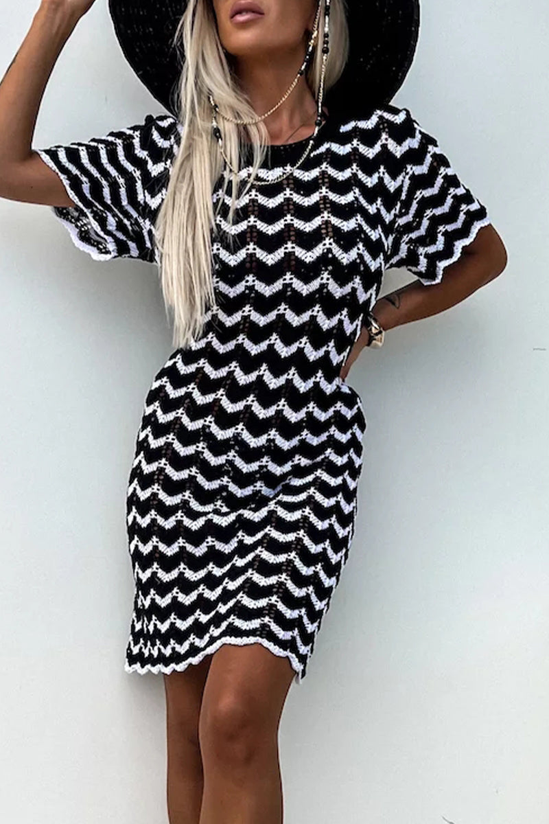 Casual Vacation Stripe Knit O Neck Beach Short Sleeve Dress