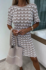 Casual Vacation Stripe Knit O Neck Beach Short Sleeve Dress