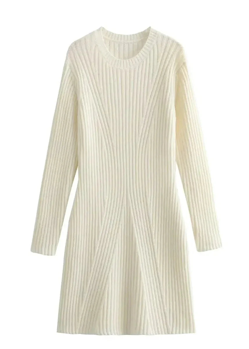 Luxe Ribbed Wool Knitted Dress – Cozy Elegance for Any Occasion