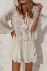 Sexy Vacation Lace Fringed Trim Swimwears Cover Up