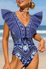 Sexy Print Patchwork Backless Belted Swimwears (With Paddings)