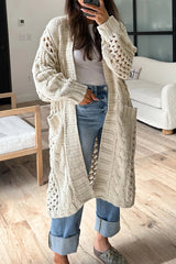 Casual Daily Solid Color Hollow Out Pocket Cardigan Collar Cardigans