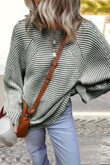 Casual Daily Stripe Texture Contrast O Neck Sweaters(6 Colors)