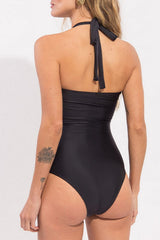 Sexy Patchwork Backless Bow Decor Belted Swimwears