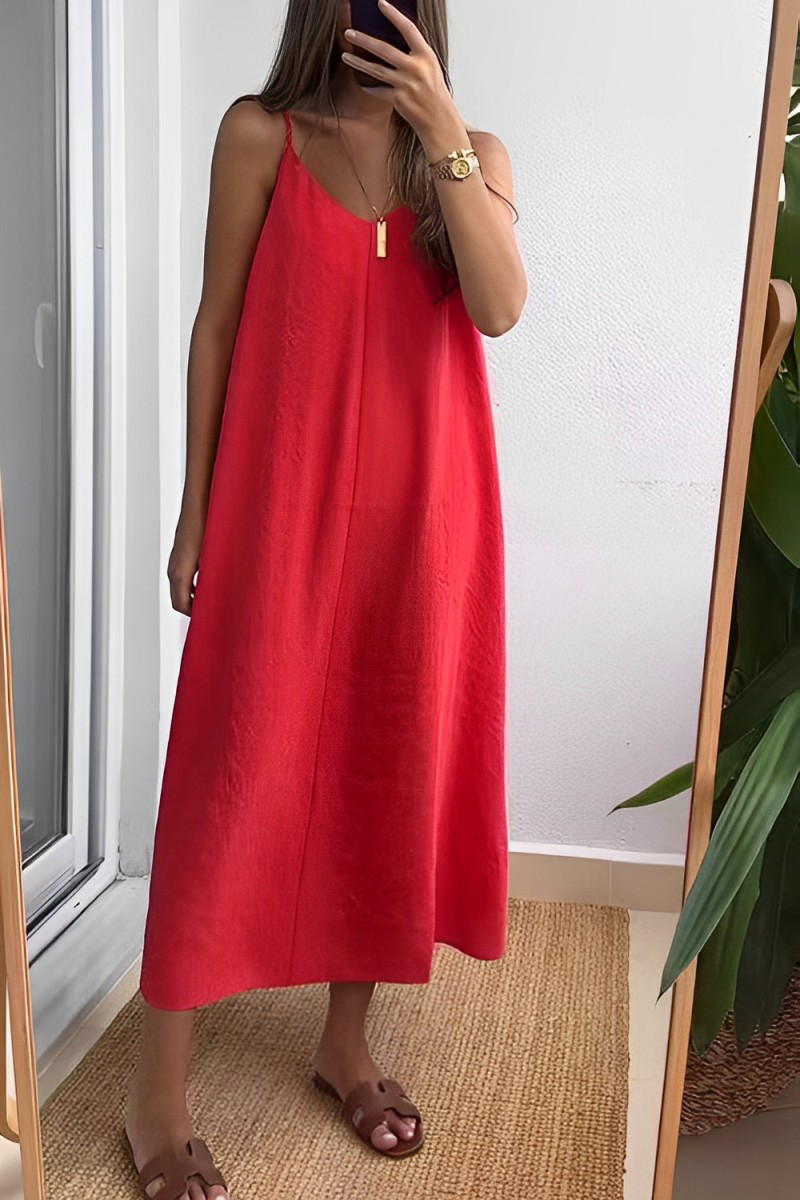 Casual Daily Solid Color V Neck Sling Dresses(7 Colors)