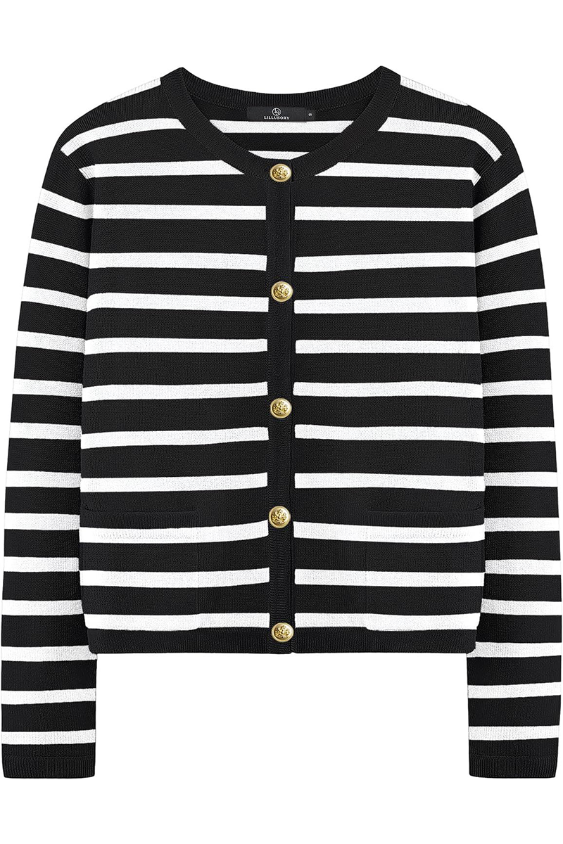 Casual Daily Stripe Buttons Weave O Neck Outerwear(8 Colors)