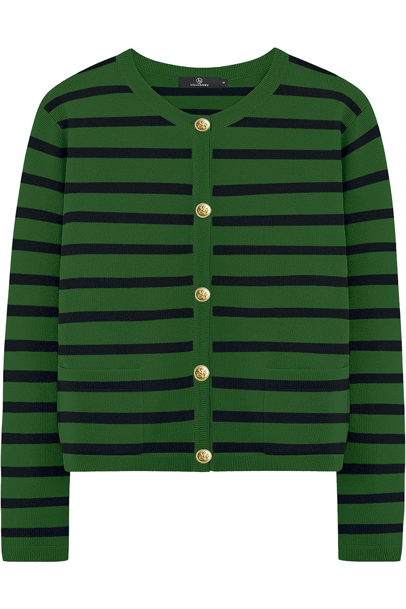 Casual Daily Stripe Buttons Weave O Neck Outerwear(8 Colors)