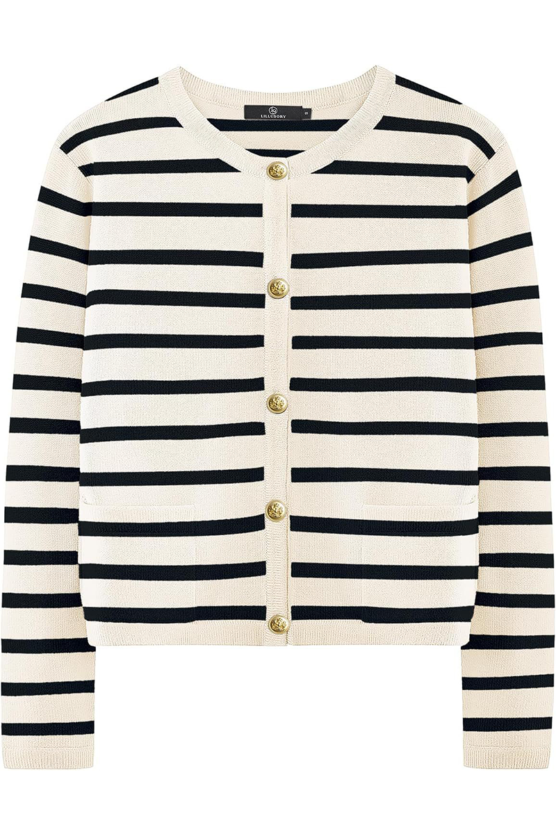 Casual Daily Stripe Buttons Weave O Neck Outerwear(8 Colors)