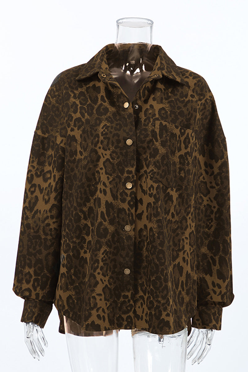 Casual Street Leopard Print Buttons Turndown Collar Blouses