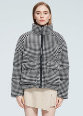 Houndstooth Quilted Zippered Jacket