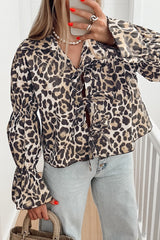 Casual Street Leopard Print Lace Up Turndown Collar Blouses