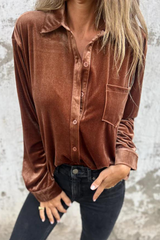 Casual Pocket Buckle Turndown Collar Blouses(3 Colors)