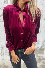 Casual Pocket Buckle Turndown Collar Blouses(3 Colors)