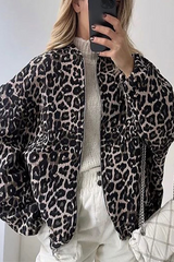 Casual Daily Leopard Print Contrast O Neck Jacket