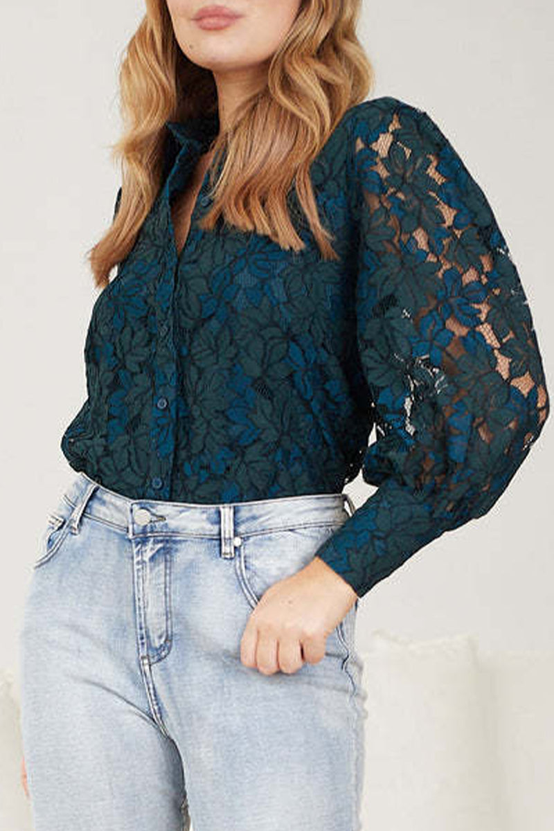 Sexy Lace Hollow Out Turndown Collar Blouses