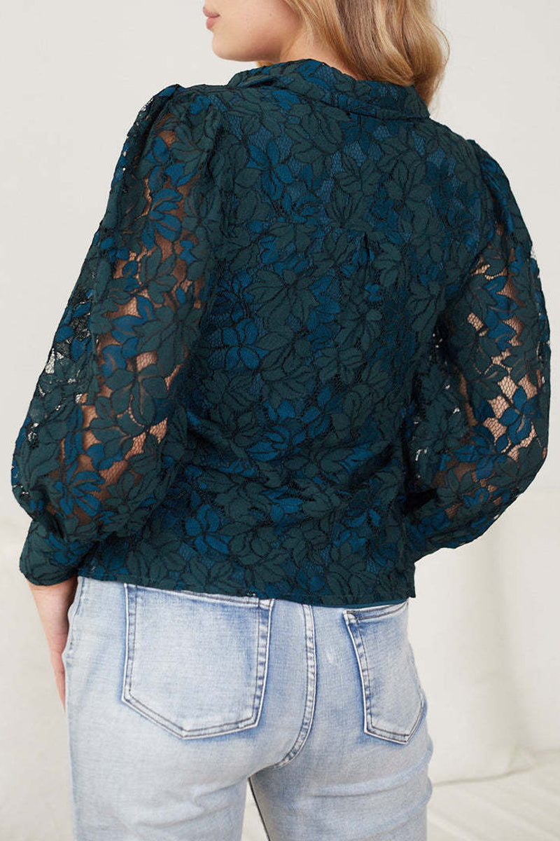 Sexy Lace Hollow Out Turndown Collar Blouses