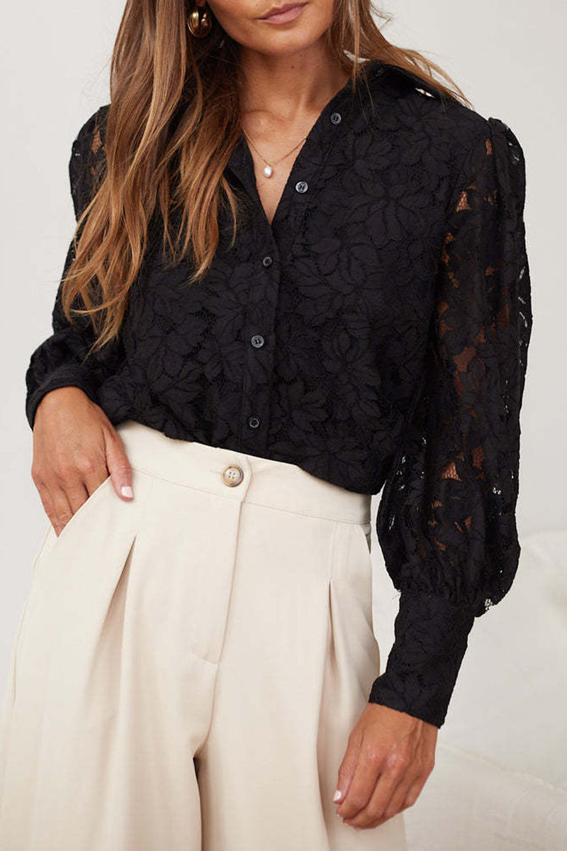 Sexy Lace Hollow Out Turndown Collar Blouses