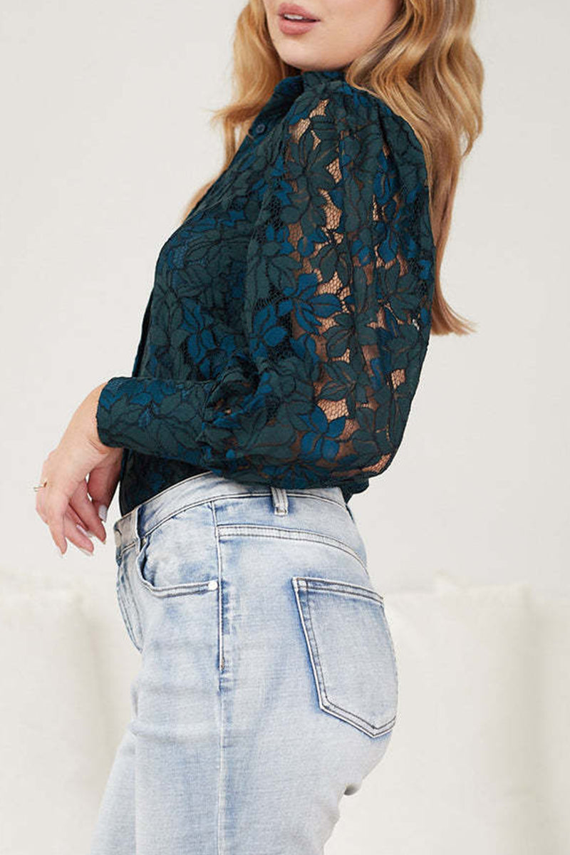 Sexy Lace Hollow Out Turndown Collar Blouses