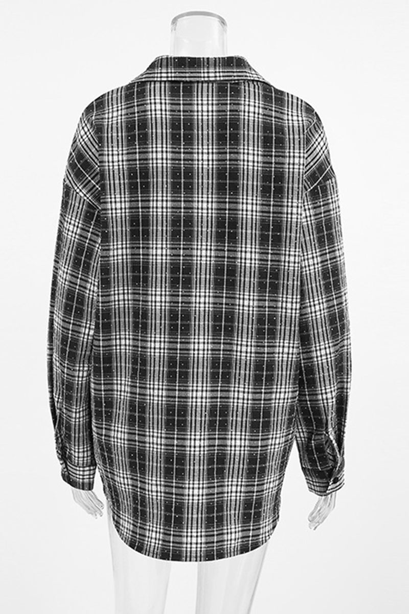 Street Daily Plaid Hot Drill Contrast Turndown Collar Blouses