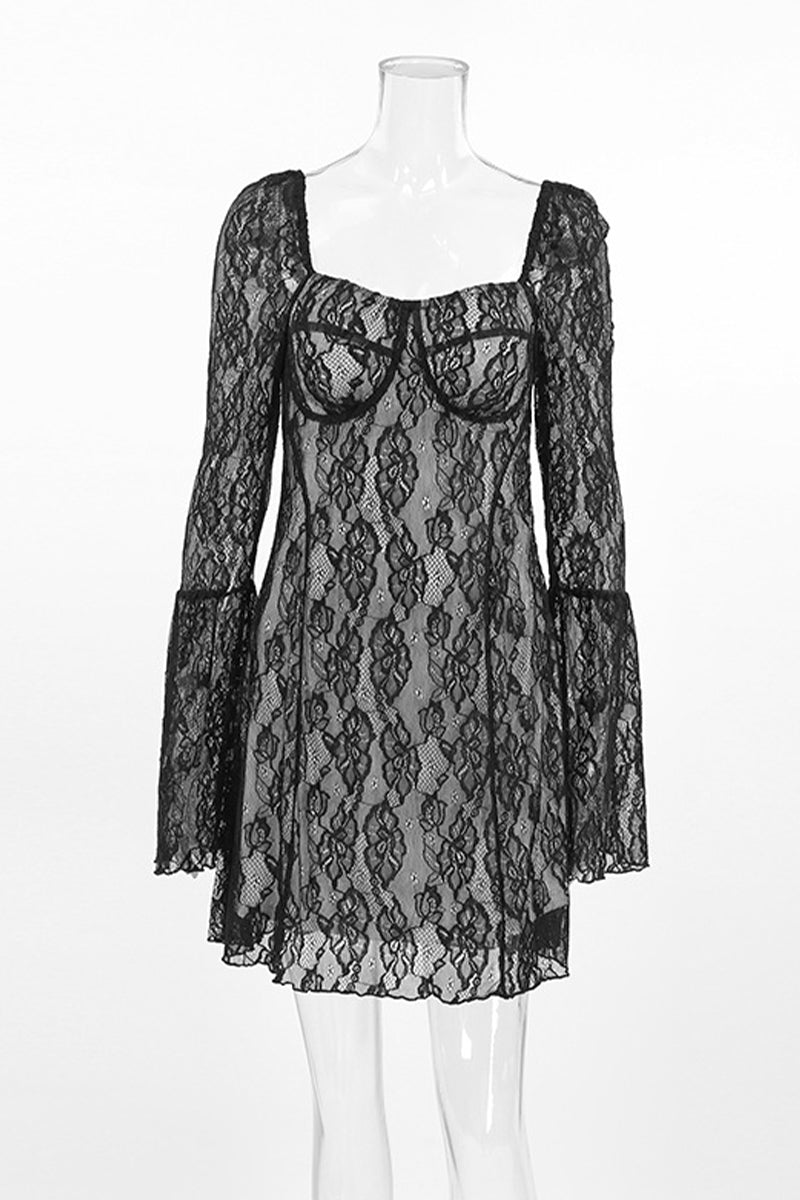 Sexy Lace Square Neck Lace Dress Dresses