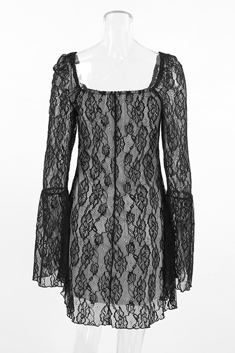 Sexy Lace Square Neck Lace Dress Dresses