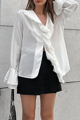 Elegant Solid Color Ruffle V Neck Blouses