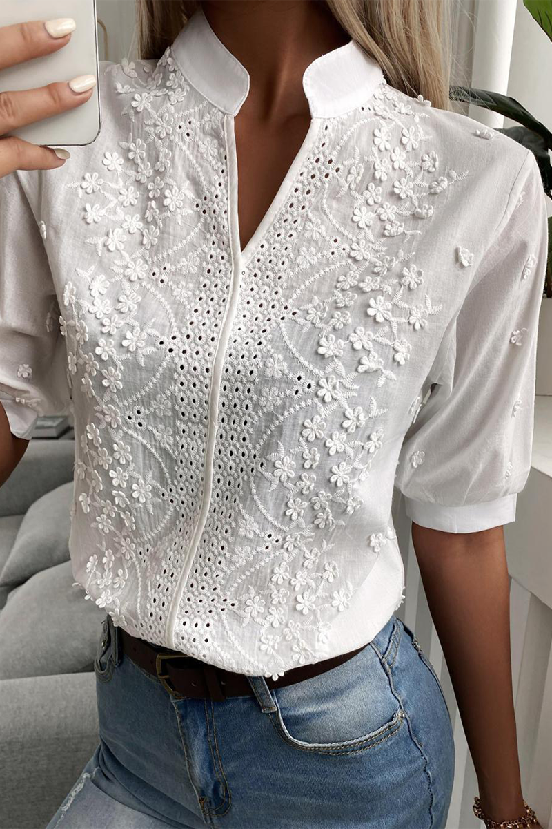 Sexy Solid Color Lace Mandarin Collar Blouses