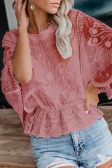 Casual Solid Color Lace O Neck Blouses(5 Colors)