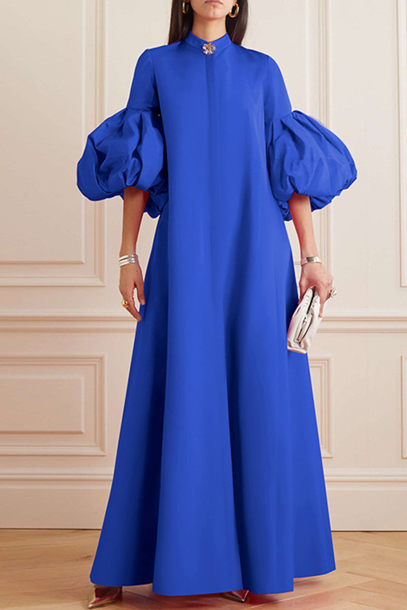 Casual Basic Mandarin Collar Long Dresses(4 Colors)