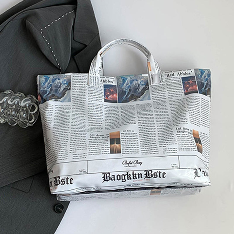 Casual Daily Newspaper printing Zipper Bags(3 Colors)